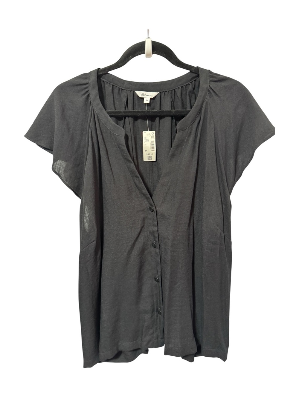 Reitmans Black Button-Front Flutter Sleeve Blouse